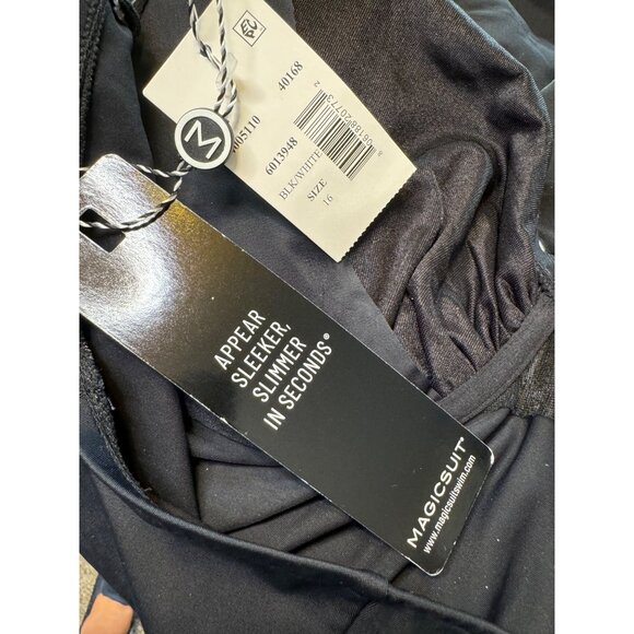 Magicsuit Size 16 Black White One Piece Swimsuit Built in Bra Ruched Front NWT - Picture 8 of 12